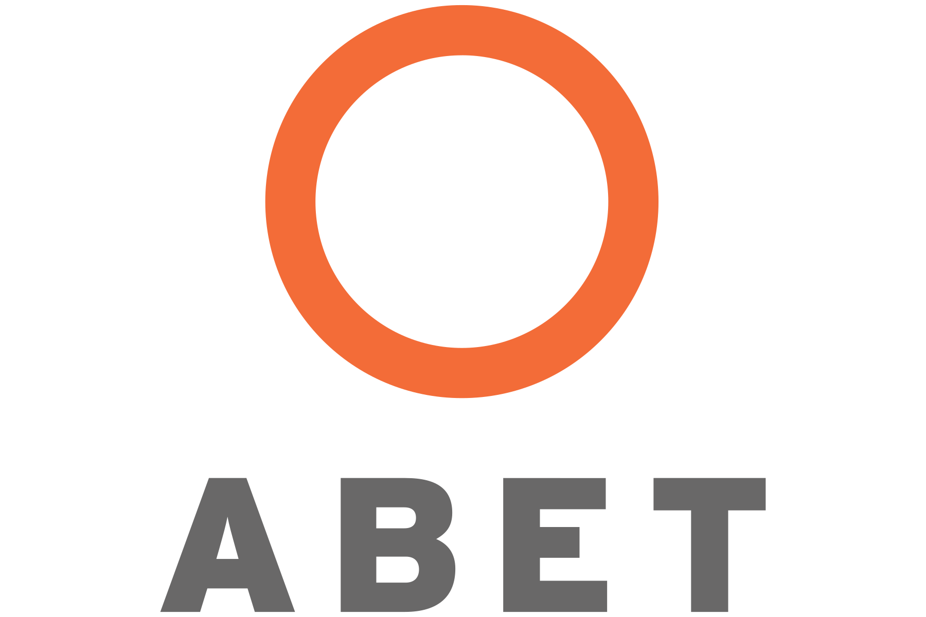 ABET logo with orange circle and gray writing underneath.